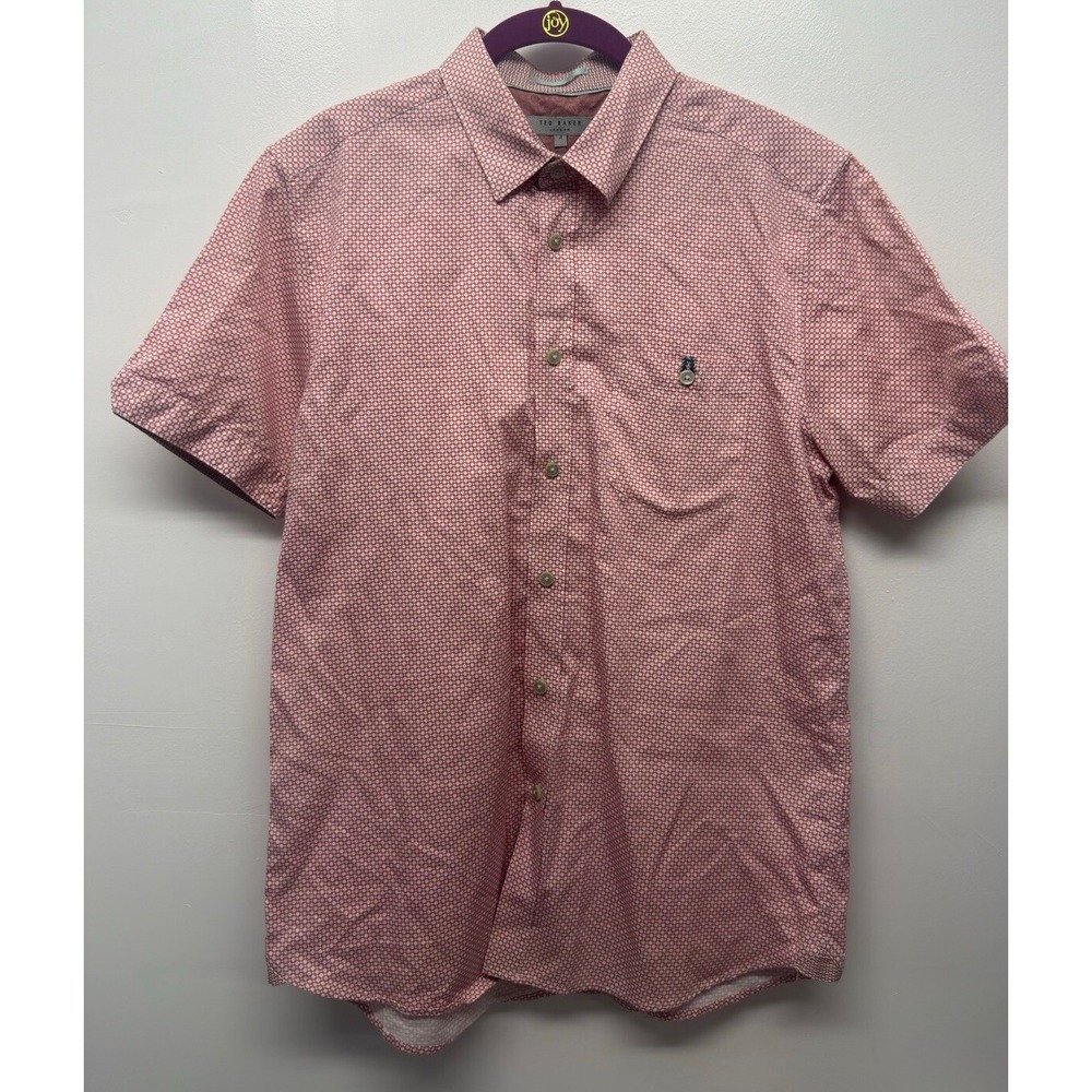 Ted Baker Mens Shirt Size 4 Large Short Sleeve Button Down Pocket Old Money#14 - Picture 2 of 12